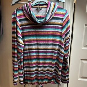 Lane Bryant Multicolor Striped Cowl Neck Sweater